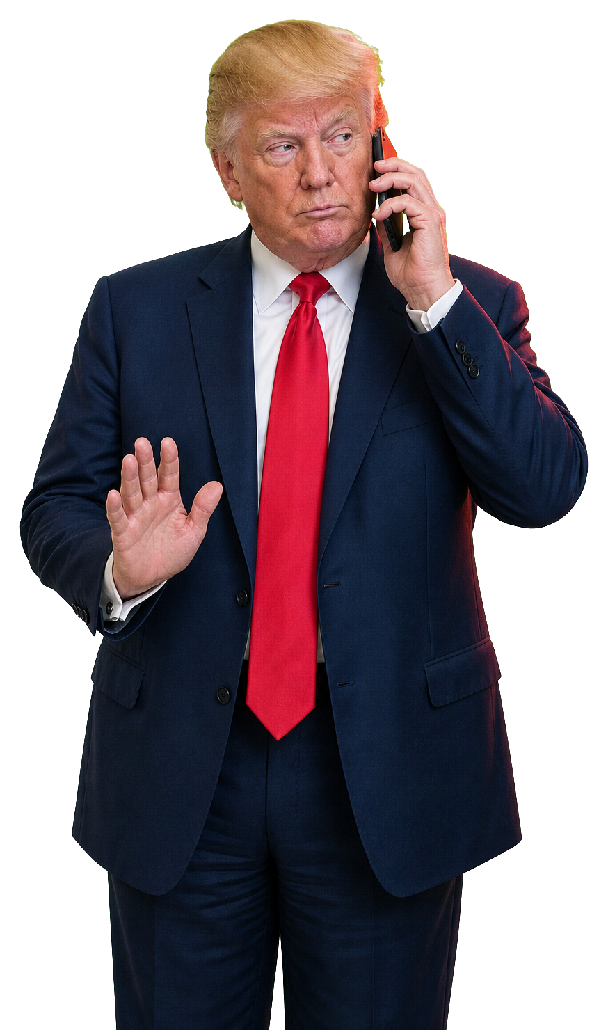 Trumponfone listening carefully on his phone